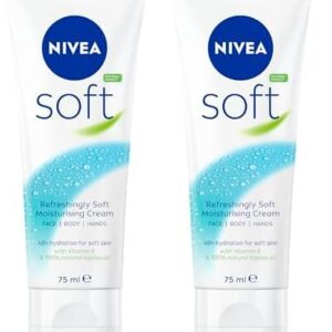 NIVEA Soft Moisturising Cream 75ml | With Vitamin E & Jojoba Oil | All Purpose Moisturiser For Face, Body & Hands | 48-Hour Hydration | Softens Dry Skin | Suitable for Dry & Sensitive Skin Types