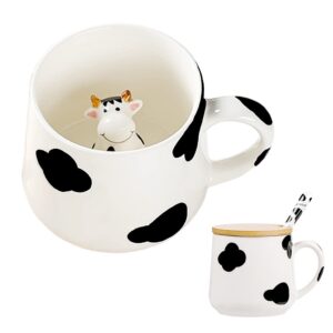 Gifts for Women Cute Cow Coffee Mug Tea Cup with Spoon Lid,Kawaii Stuff Funny Cool Mugs Valentine's Mother's Day Halloween Xmas Gifts for Wife Mum Grandma Boyfriend Girl Teacher Friend,Birthday
