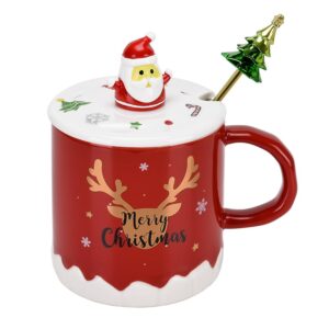 XinHuiGY Christmas Coffee Mug,Ceramic Christmas Tea Cups with 3D lid and Spoon,14OZ Novelty Mugs for Thanksgiving Day, Christmas for Women Men Girls Boys