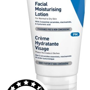 CeraVe Facial Moisturising Lotion PM 52ml, For Normal to Dry Skin, For Daily Use, Hyaluronic Acid + Niacinamide + Ceramides, Lightweight & Non-Greasy, Fragrance Free + Non-Comedogenic + Oil-Free
