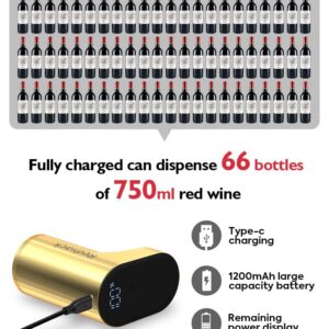 Redsack Electric Wine Decanter Pump - Rechargeable Smart Dispenser Adjustable 1-999ml, Precise Pouring for Wine、Whisky、Liquor、Drink、Automatic Aerator Measuring Display for Home Bar or Gift(Gold)