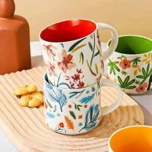Floral Ceramic Coffee Mug with Handle – Hand-Painted Tea Mug for Women, Vintage Style Latte Cup, Dishwasher & Microwave Safe(Blue)