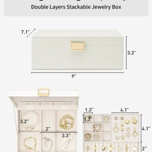 Vlando 2 Layer Jewelry Box Large Jewelry Organizer for Women Removable Jewelery Tray for Necklace Earrings Rings Bracelets Jewelry Boxes for Women Gift (White)