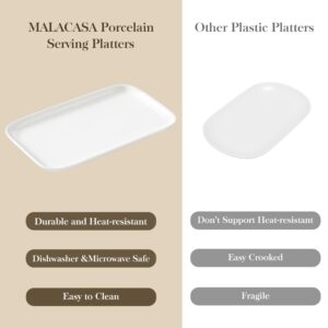 MALACASA Serving Platter, 4 Piece Porcelain Serving Dishes, Rectangular Serving Tray for Entertaining Parties, White Platters for Serving Food, Sushi, Appetizer, Dessert, Dinner