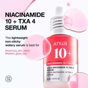ANUA 10% Niacinamide+ 4% TXA Serum, Ceramide, Hyaluronic Acid, Tranexamic Acid, Vitamin B12 Natural color, Korean Glass Skin, Fragrance-Free, Dark Spot Serum, Korean Skincare, 30ml /1.01 fl.oz.