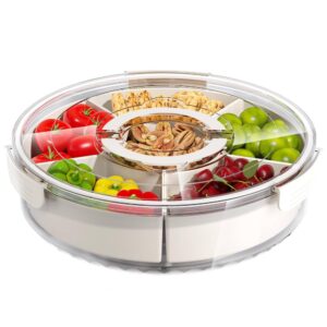 HOMIEST Divided Serving Tray with Lid and Handle, 360-Degree Rotating Snack Spinner, Snackle Box Container, Multi-Purpose Food Platter for Charcuterie Veggie Fruit, Travel Beach Picnic Essentials