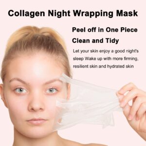 Collagen Night Wrapping Mask Peel Off – Overnight Face Mask for Deep Hydration, Face Moisturizer & Korean Glass-Shiny Skincare, Firming Facial Masks Helps Reduce Sagging Skin Care & Fine Lines– 2.54 fl. oz with Jelly Brush