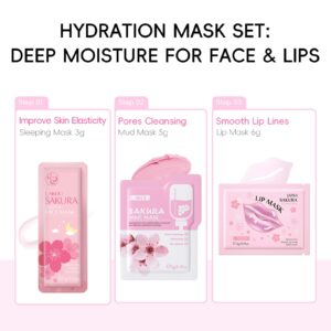 LAIKOU Beauty Gifts for Women, Skincare for Teenage Girls, Sakura Skin Care Set, Facial Skin Care Products - Toner, Cleanser, Face Serum, Cream, 2 Type Facial Mask, Eye & Lip Mask, 24PCS