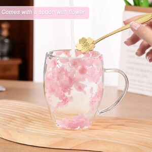 Gifts for Women Dried Flowers Double Wall Glass Coffee Mugs Cute Glass Tea Cups with Handles Autumn Mug Christmas Birthday Gifts for Best Friend Teacher Mum Gift New Home Gift Ideas Home Decor