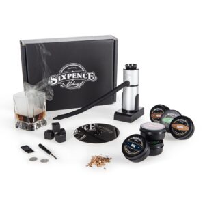 Sixpence Alchemy Cocktail and Food Smoke Infuser With Wood Chips - Portable Kitchen Smoking Gun - Indoor Smoker Kit for Drinks (Whiskey, Old Fashioned, Bourbon) and Food (Cheese, Meat, Fish)