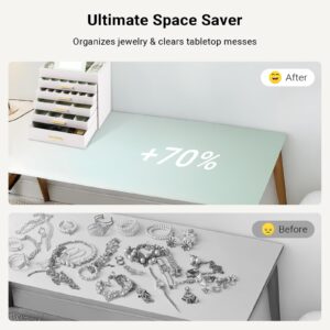 LIAN Large Jewelry Box Organizer 6 Layer Jewelry Holder Organizer with Mirror Leather Jewelry Case for Necklace Earrings Bracelet Storage for Women Girls(6 layer White)