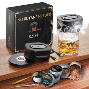 Electric Whiskey Smoker Kit with 6 Wood Chips, No Butane Needed & USB-C Rechargeable, Drink Smoker Kit for cocktail & Bourbon Gifts for Men/Dad/Husband