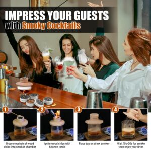 Premium Cocktail Smoker Kit for Whiskey & Bourbon | Hardwood Drink Infuser with Wood Chips | Old Fashioned & Large Ice Cube Tray | Gifts for Men, Dad