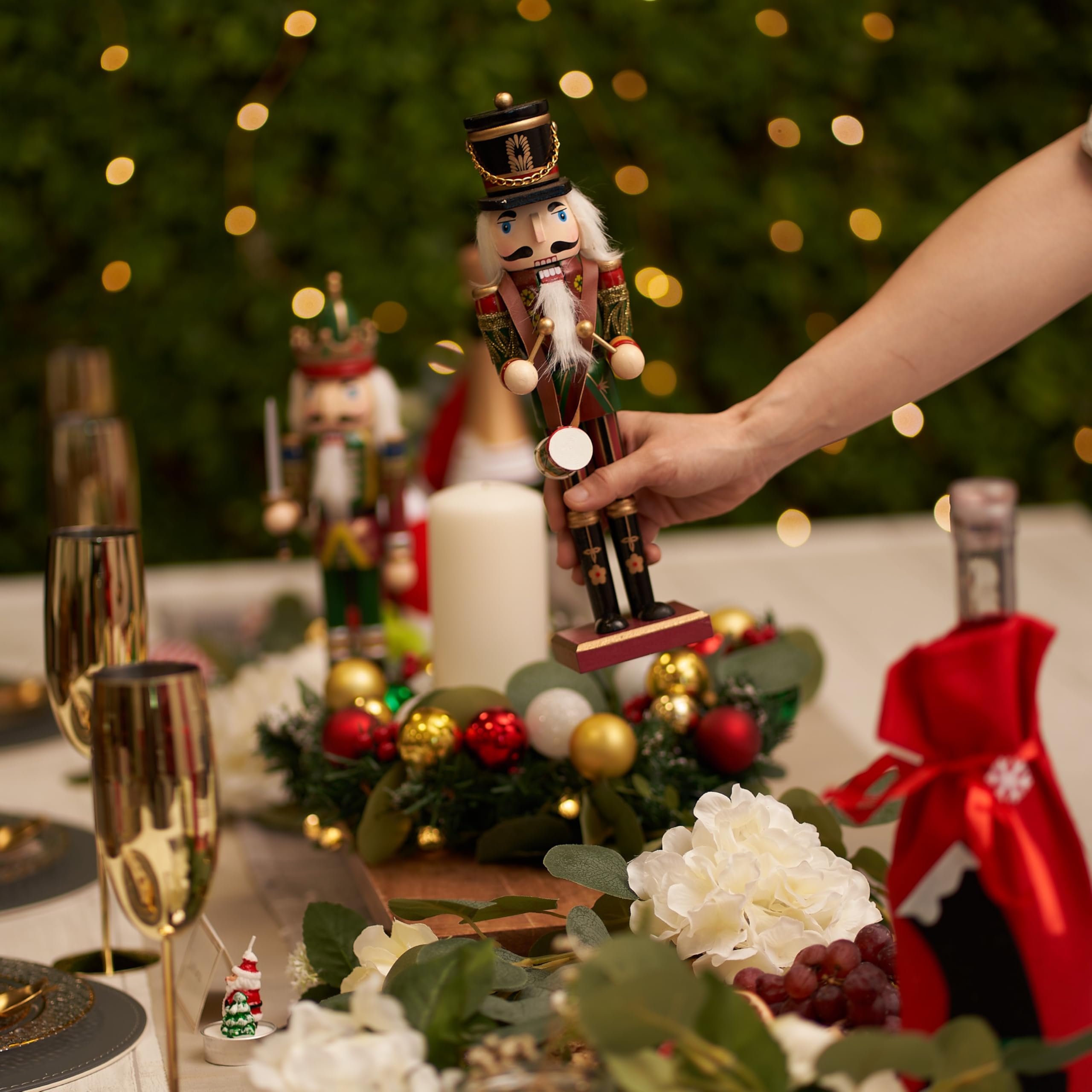 THE TWIDDLERS 12-Inch Christmas Wooden Nutcracker Figures (Green) – King & Guard Solider (2pcs) – Wooden Ornaments, Traditional Xmas Gift Toy Decorations