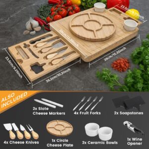 Rule Lie Cheese Board - House Warming Gifts for New Home, Unique Bamboo Charcuterie Boards Set with Knife Set & Accessories, Wedding & Birthday Present for Women, Serving Platter Tray for Wife Her Mum