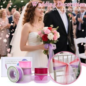 6 Rolls x 10 Yards Sheer Chiffon Ribbons, 1 Inch Wide Organza Ribbon for Crafts Wedding Christmas Decorations Valentine's Day Gift Wrapping Bow Making Floral Bouquets Wrapping Ribbon (Pink)