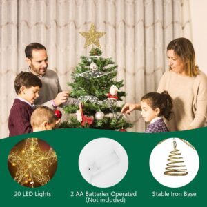 Ninonly Christmas Tree Topper Star, Iron Star Tree Topper with 20 Warm LED Lights, Glittering Christmas Tree Decoration Party Home Decor Golden Glitter Star 20 * 25CM