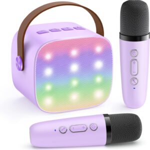 YLL Mini Karaoke Machine for Kids Adults, Portable Bluetooth Speaker with 2 Wireless Microphones,Toys Birthday Gifts for Girls Ages 4, 5, 6, 7, 8, 9, 10, 11, 12+ Years Old Toddler Teens (Lightpurple)
