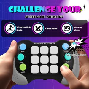 Fast Press Push Game Fidget Toy Handle, Flashing Electronic Handheld Games Consoles for Kids Teens Adults, Brain & Memory Game, Quick Push Buttons Gamepad, Xmas Birthday Gifts STEM Toys for Boys Girls