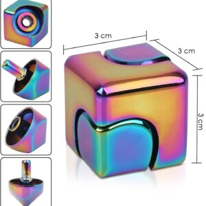 Fidget Toys Fidget Cube Spinner for Adults, Kirsite Metal Relaxing Toy Sensory Fidget Cube Party Favors Small Anxiety Toys, Stress Relief Gifts for Kids, Teens, Boyfriend, Men, Women (Rainblow)