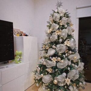 TAIELIK Poinsettia Christmas Decorations 13pcs Poinsettia Christmas Tree Ornaments Glitter Artificial Poinsettia Flowers for Xmas Decorations (Gold)