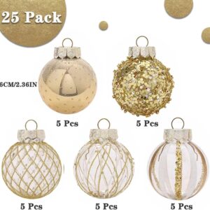 25PCS Christmas Tree Balls Ornaments, Colored Shatterproof Plastic Decorative Baubles for Indoor/Outdoor Christmas Tree Holiday Party Home Decor(Gold, 6cm)