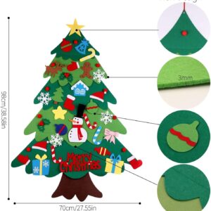 DIY Felt Christmas Tree with 32pcs Ornaments 4ft Family 3D Fake Xmas Tree with 20 LED Lights for Kids Toddlers Home Door Window Wall Christmas (Merry Christmas)