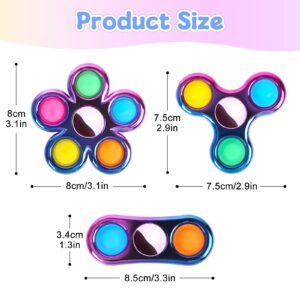Taefuhnn 3 Pack Pop Fidget Spinner Bulk for Kids Adults, Cool Pop It Hand Fidget Spinners, Rainbow Color Anxiety and Stress Relief Sensory Toys for Kids Party Favors Supplies Birthday Return Gifts