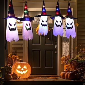Halloween Decorations Outdoor, Glowing Ghost Witch Hat String Lights Decor Outside, Long Life & High Light, Indoor Halloween Lights for Porch and Courtyard Tree Decorations