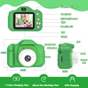 Mgaolo Kids Camera Toys for 3-12 Years Old Boys Girls Children,Portable Child Digital Video Camera with Silicone Cover, Christmas Birthday Gifts for Toddler Age 3 4 5 6 7 8 9 (Dinosaur Green)