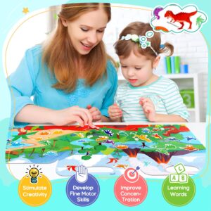 ZCOINS 4 Pack Reusable Puffy Sticker Book for Kids, Travel Airplane Activity Stickers Includes 4 Themes Dinosaurs, Animal, Vehicles, Ocean World, Education Learning Toys for Christmas Birthday Gift