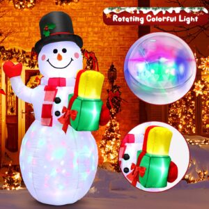 Christmas Inflatables Snowman Outdoor Decoration 5Ft Blow up Snowman Christmas Decor Garden Yard Inflatables Prop with Colorful LED Rotating Lights and Tethers, for Outdoor, Lawn, Xmas Kids Gifts