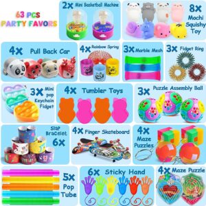 63PCS Party Favours for Kids Prizes Box Toys, Goodie Bags Stuffers for Classroom Reward Prizes, Birthday Gifts Toys, Treasure Chest Toys, Carnival Prizes Christmas Gifts for Kids 3-5 6-8 8-12