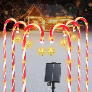 Ninonly 1.2M Solar Christmas Candy Cane Lights, 6 Pack Solar Christmas Lights Outdoor with 8 Modes, 78Leds Waterproof Solar Christmas Garden Lights USB Charging for Christmas Yard Decorations