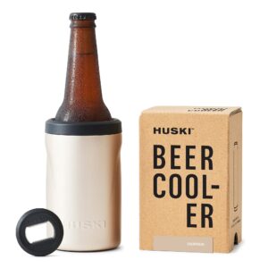 Huski Beer Cooler 2.0 | New | Premium Can and Bottle Stubby Holder | Triple Insulated Marine Grade Stainless Steel | Detachable 3-in-1 Opener | Works as a Tumbler | Gifts for Beer Lovers (Champagne)