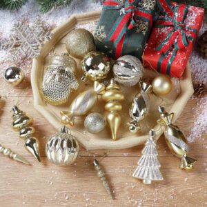 Alupssuc 80pcs Christmas Balls Ornaments Set, Shatterproof Plastic Baubles Christmas Pendant for Xmas Tree Decor, Holiday Wedding Party Decoration with Lanyards Included, Gold